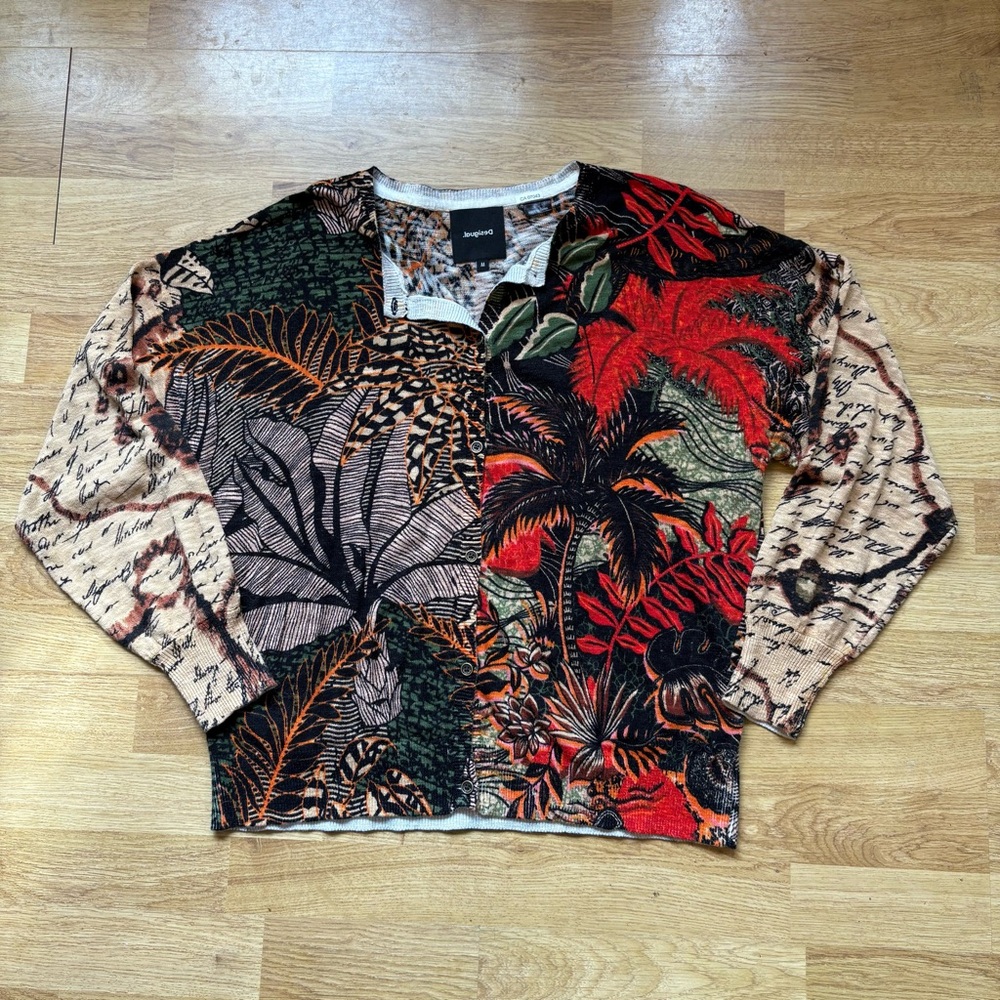 Desigual Cotton Blend Summer Jungle Print Long Sleeve Sweater Cardigan
